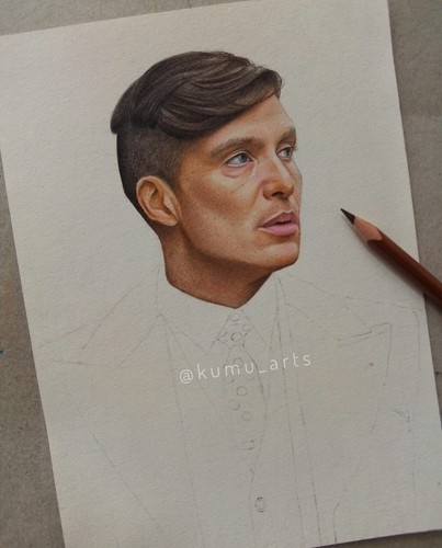 Thomas Shelby Color Pencil Portrait Hand drawing on Paper Fan Art Signed - Picture 4 of 4