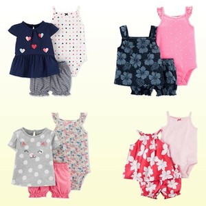 New-Carter-039-s-Baby-Girls-039-3-Pc-Dot-Floral-Heart-Diaper-Cover-Set-Playwear