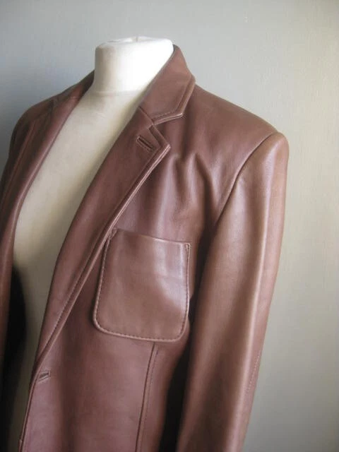 REISS LEATHER JACKET 36 38 small mens real soft distressed box blazer tan camel - Image 4 of 4