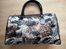 American Flyer Vintage Small Tapestry and Leather Floral Design Travel Bag