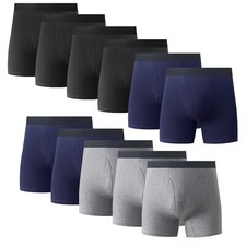 11PK Mens Cotton Boxer Briefs Underwear Tagless Soft Comfort Waistband With Fly