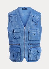 Polo Ralph Lauren Chino Utility Hunting Fishing Sportsman Pocket Vest Blue L