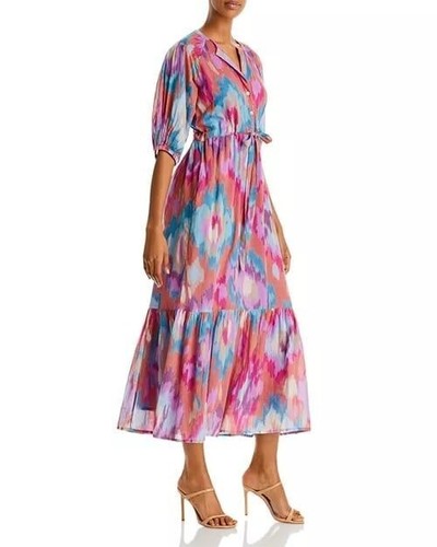 Abito Betty Banjanan taglia small $375 midi colorato manica a 3/4 Anthropologie