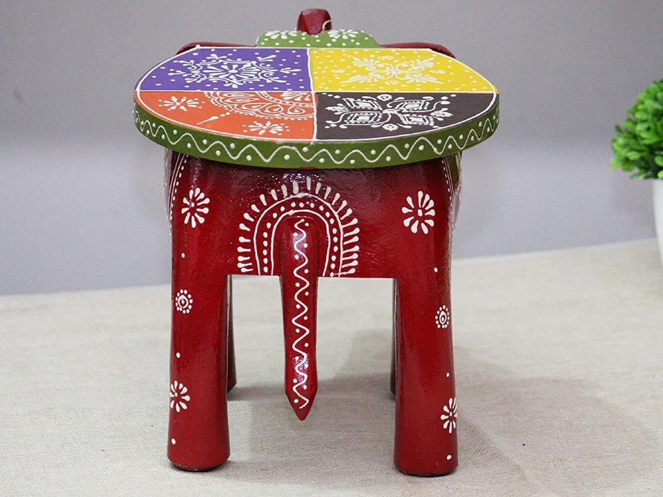 Indian Handmade Wooden Elephant Shape Multi Color Decor Side Table Statue Table - Image 4 of 4