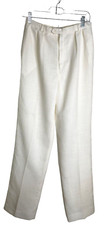 Jones New York Womens White Linen Blend Fly Front Straight Leg Pants Size 12 90s