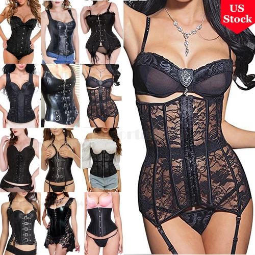 Overbust Black Steampunk Corset Top Bustier Gothic Lingerie Basque Party Dress - Picture 1 of 51