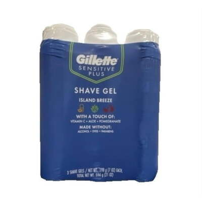 Gillette Sensitive Plus Shave Gel, Island Breeze, 6 Ounce (Pack of 3)