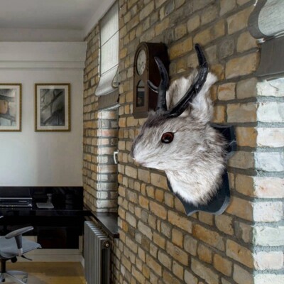 Statue Wall Mount Rabbit Head Hang Sculpture Faux Fur Animal Home New