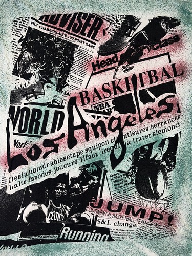 Vintage 90s Los Angeles Basketball All Over Print T-Shirt L NBA Style 90s Green - Picture 10 of 10