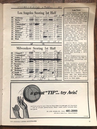 LA Lakers vs Milwaukee Bucks Basketball Program January 31 1969 West Chamberlain - 第 3/8 張圖片