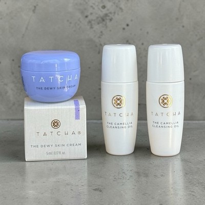 TATCHA Camellia Cleansing Oil 0.5 oz (2) & Dewy Skin Cream 0.17 oz Lot of 3 Mini