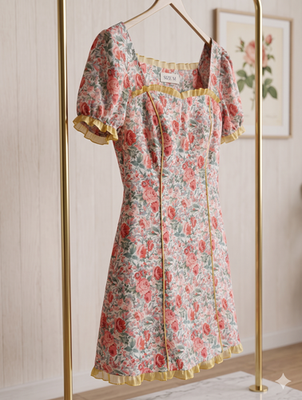 knee length dresses for ladies Short Cottagecore Wedding Dresses Puffy Sleeves with Flowers main image 1