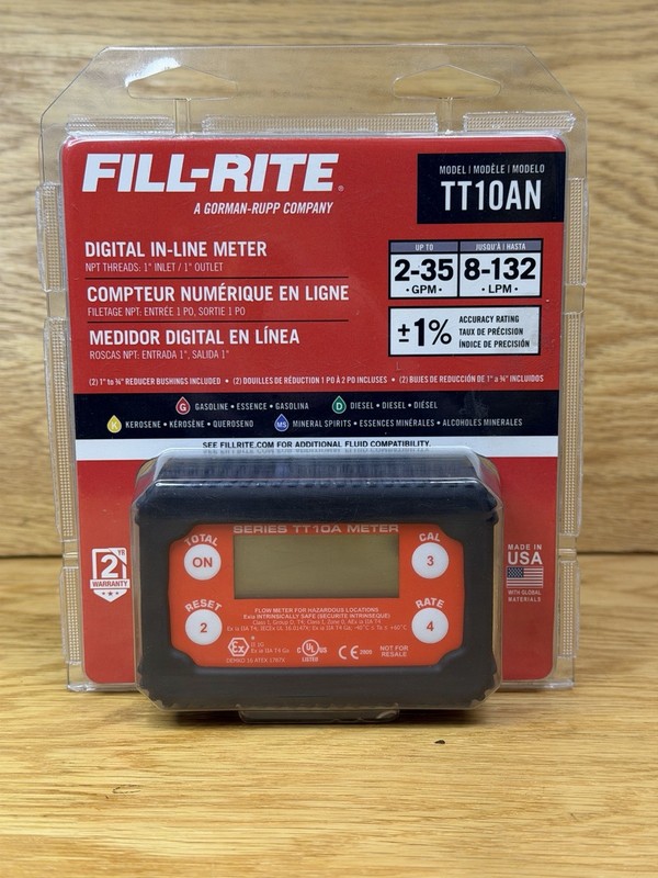 Fill-Rite TT10AN 1" NPT 2-35 GPM Inline Turbine Digital Fuel Meter NEW
