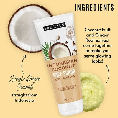 Freeman Indonesian Coconut Face Mask Scrub Exfoliate 6 oz 