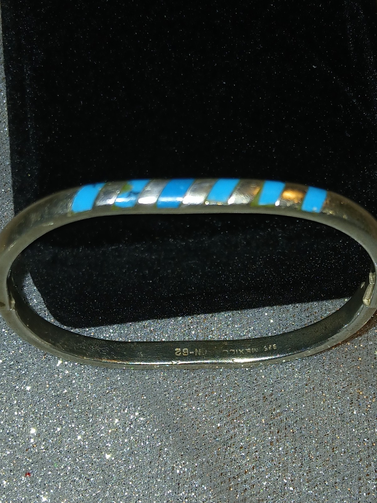 Sterling native american Hinged Bangle Bracelet W… - image 5