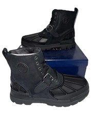 Polo Ralph Lauren Black Oslo High Leather Duck Boots Size 5.5y GS JUNIOR BOYS