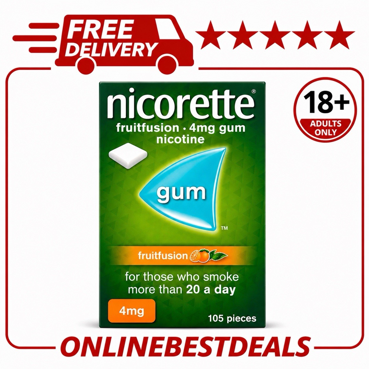 Nicorette Nicotine Gum 4mg – Fruitfusion Flavour (105 Pieces) 06/28
