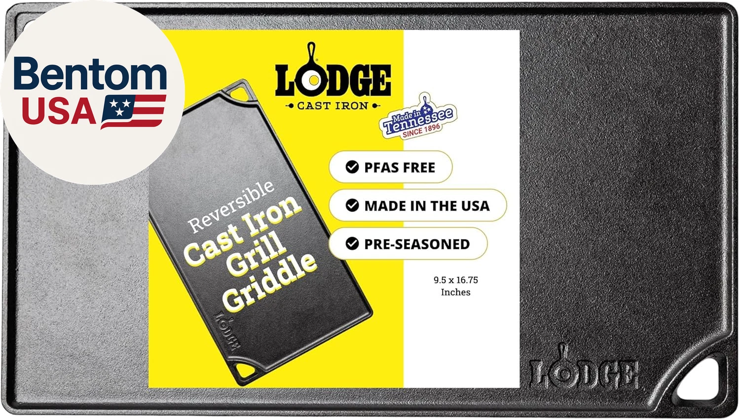 Double Play Reversible Cast Iron Grill/Griddle - Dual-Sided with Double Burner C
