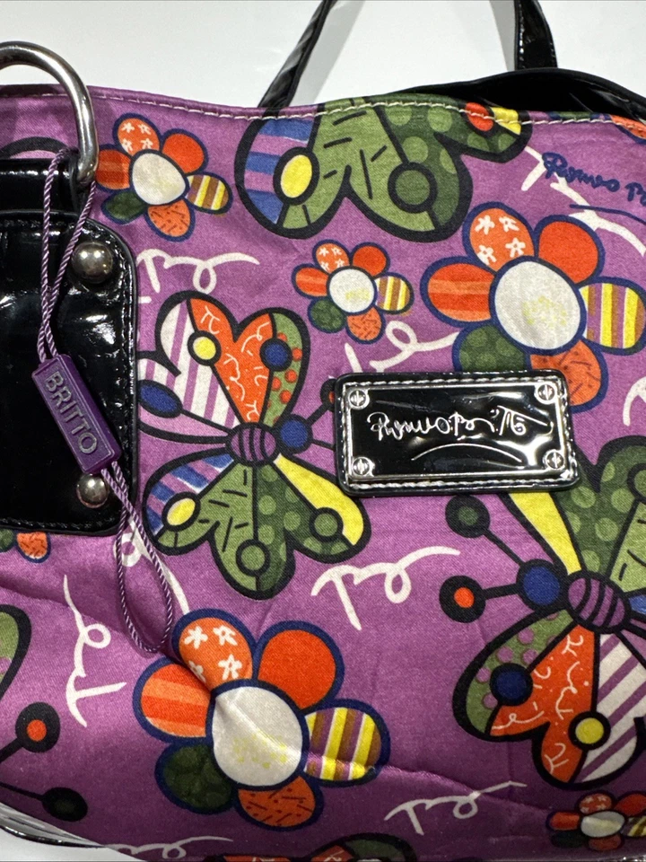 Bolso de Mano Romero BRITTO “Flores” Bolso de Hombro Cartera Púrpura/Negro Foto 4 de 4