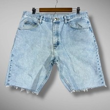 Wrangler Jeans Shorts 36x9 Blue Light Wash Cut Off Jorts Raw Hem Relaxed Fit