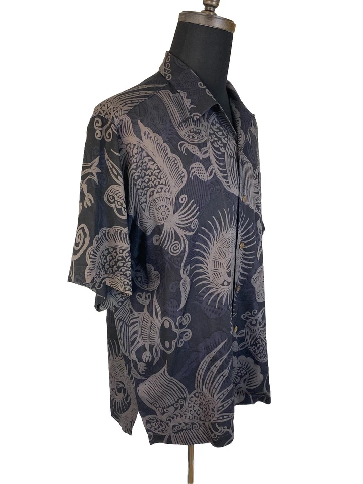 Tommy Bahama Hawaiian Shirt Mens Black Silk Bambo Sea Life Print - Image 3 of 4