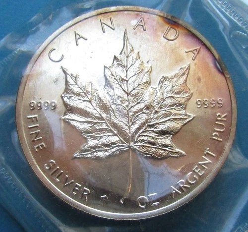 1990 Canadian Five Dollar 1 oz Fine Silver