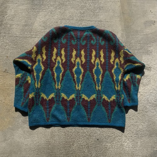 Vintage 60s Wool Psychedelic Pattern Sweater Large Grunge Needles Ref - Picture 2 of 5