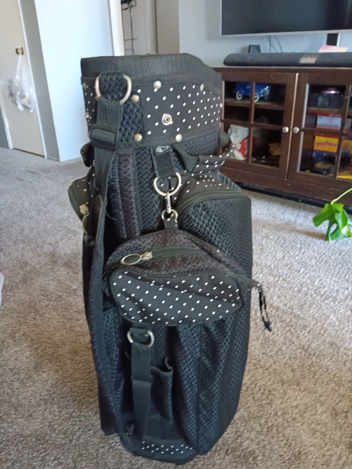 Bolsa de carro de golf RJ Sports para damas blanco y negro a lunares 14 vías con cubierta para lluvia Foto 2 de 4