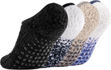 4 Pairs Slipper Socks for Women, Grippers Non Slip Fuzzy Socks with Grip