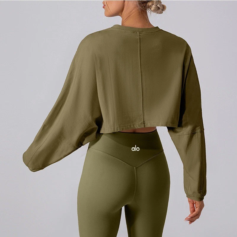 Sports Hoodie Women's Round Neck Breathable Fitness T-shirt Loose Yoga Top - Image 2 of 4