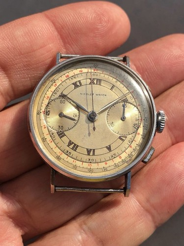 Nicolet Watch Chronograph Landeron 39 Working For Parts Repair Sector Dial - Picture 7 of 11