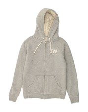 JACK WILLS Womens Sherpa Graphic Zip Hoodie Sweater UK 8 Small Grey Cotton AI08
