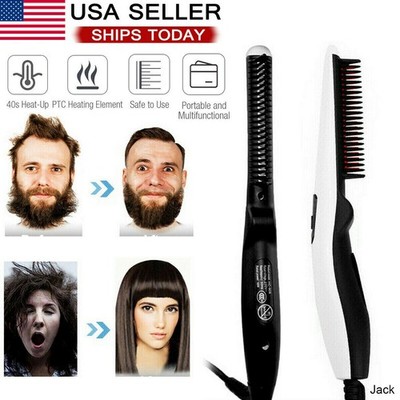Fast Heated Hair & Beard Straightener Brush for Men Women