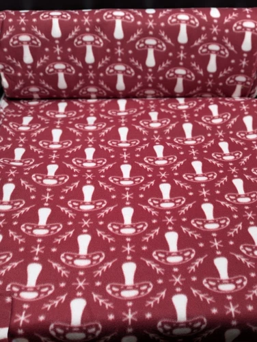 3 Yard Fabric Material Lot Blizzard Fleece Folk Red Mushrooms Polyester 59in