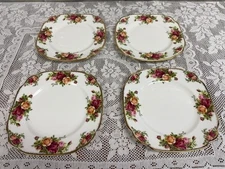 Set of 4 - Royal Albert - Old Country Roses - Square Salad Plates - 7 3/4"  New