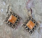 Barse NWT Dark Yellow Quartz Golden Bronze Drop Earrings — photo 3