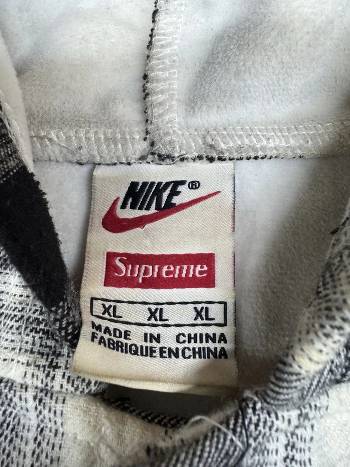 Supreme X Nike Sudadera con Capucha de Franela a Cuadros Algodón Negro Blanco Estampado a Cuadros Para Hombres XL Foto 3 de 4