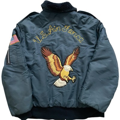 Vintage Air Force Bomber Jacket XL Embroidered Eagle Faux