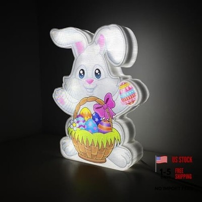Spring Easter Bunny Rabbit Basket Eggs Night Light Up Box for Kids Gifts USB
