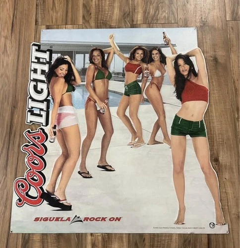 VINTAGE Coors Light Metal Tin Sign 2003 30”x29” Bikini Babes Beer Bar Mancave