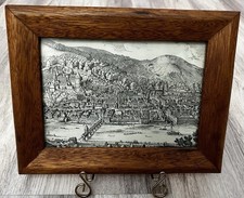Grabado en placa de cobre del siglo XIX Heidelberg Alemania impresión antigua enmarcada