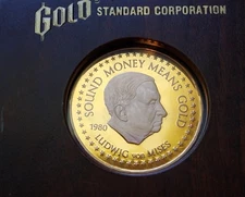 1980 USA 5 oz. GOLD STANDARD CORPORATION LUDWIG VON MISIS PROOF -  CONRAD BRAUN