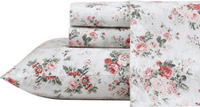 Laura Ashley Queen Size Sheet Set, Crisp Lightweight Cotton Percale Bedding