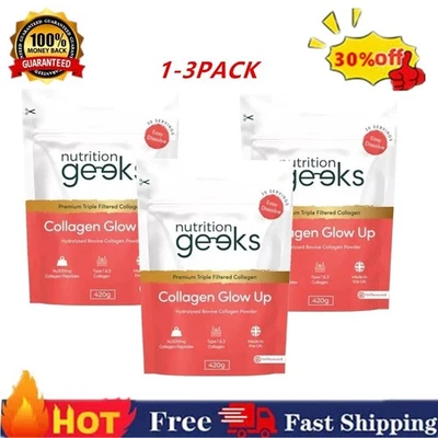 1-3 PACK Nutrition Geeks Collagen Glow Up Powder 14,000mg 420g 30 Servings HOT-