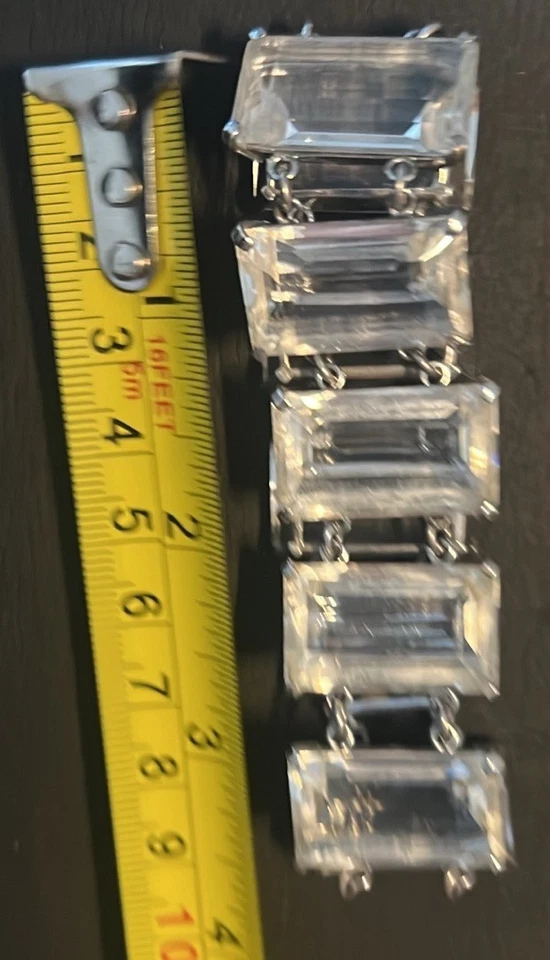 Rock Crystal Quartz Emerald Cut Bracelet Sterling Silver Deco Japan Antique Vtg - Image 4 of 4