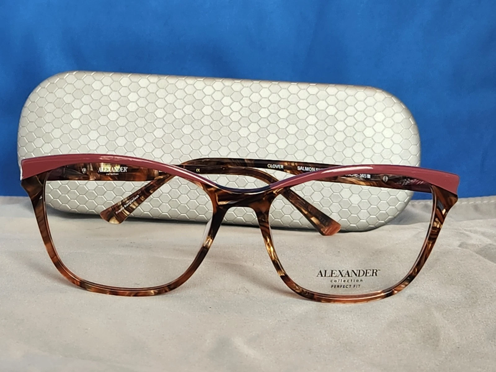 New Women's Perfect Fit Alexander Eyeglass Frame Clover Salmon Shell Plastic 55