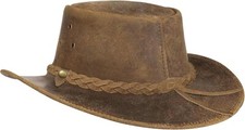 Real Leather Cowboy Hat Mens Vintage Chinstrap Australian Western Style Bush Hat