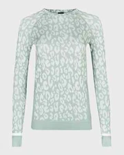 NWT Sweaty Betty Leopard Jacquard Stretch Long Sleeve Base Layer Top, Blue, Sz M