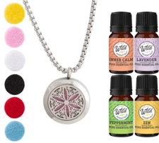 Flower of Life  316L Stainless Steel Aromatherapy Diffuser Locket Gift Set