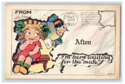 1910 Mailmain, I'm Here Waiting for the Male, Afton Posted Postcard